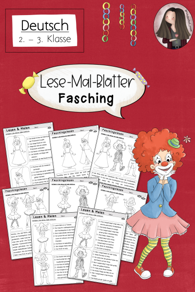 Lesemalblätter Fasching / Karneval Klasse 2 bis 3 Deutsch – 526779