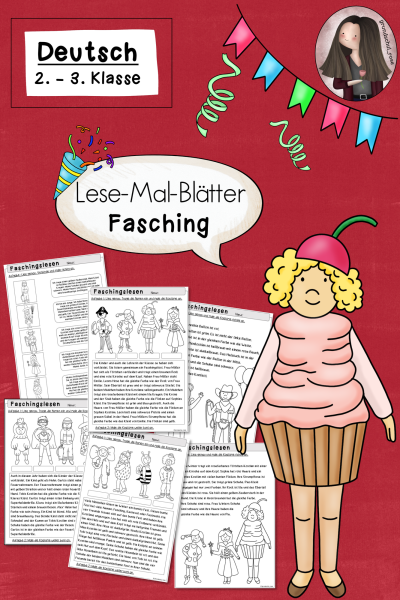 Lesemalblätter Fasching Karneval Klasse 2 bis 3 Leseübung Deutsch – 272056