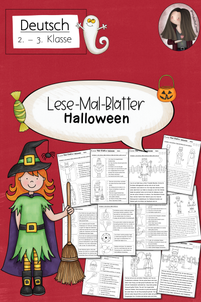 Lesen und Malen: Lesemalblätter Halloween Klasse 2 bis 3 – 437748