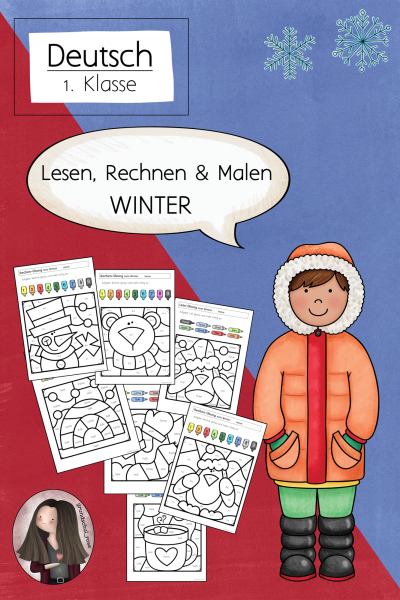 Lesemalblätter und Rechenmalblätter Winter (Klasse 1) Deutsch Mathe – 243509
