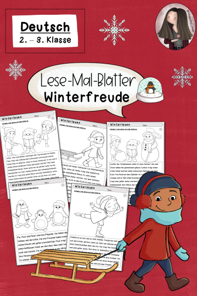 Lesemalblätter Winterfreude Klasse 2 bis 3 Deutsch – 498143