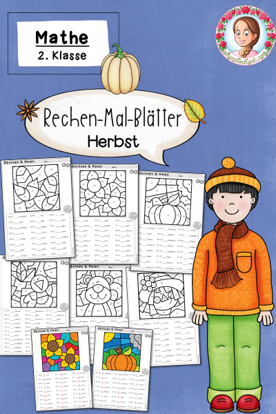Mathe im Herbst: Rechenmalblätter (2. Klasse) – 912143