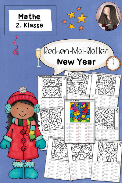 Mathe zum Neujahr: Rechenmalblätter (2. Klasse) – 500957