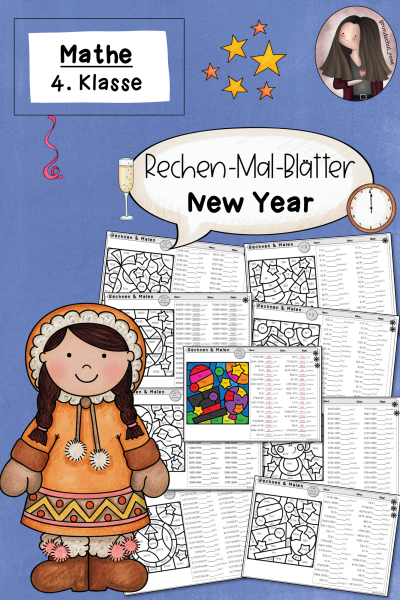 Mathe zum Neujahr: Rechenmalblätter (4. Klasse) – 502564