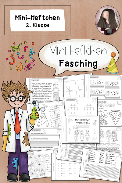 Mini-Heft Fasching Freiarbeit (Klasse 2) Mathematik Deutsch – 107743