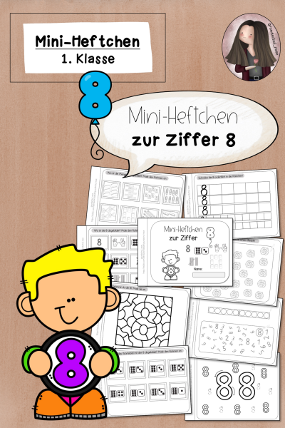 Mini-Heft Ziffer/Zahl 8 Acht (1. Klasse) Mathematik – 672220