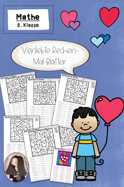 Rechenmalblätter Valentinstag Verliebtes Rechnen (3. Klasse) Mathematik – 526724