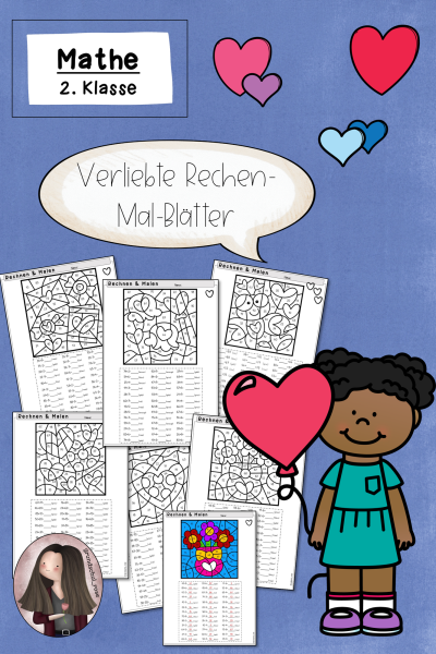 Rechenmalblätter: Verliebtes Rechnen zum Valentinstag (2. Klasse) – 526719