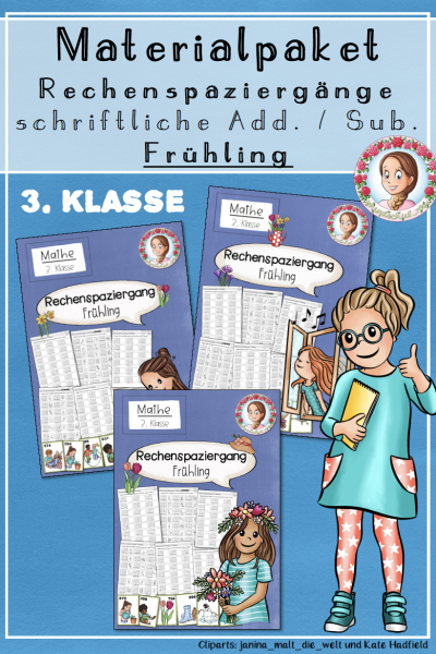 Rechenspaziergang schriftliche Addition Subtraktion Frühling Klasse 3 Materialpaket – 1475116