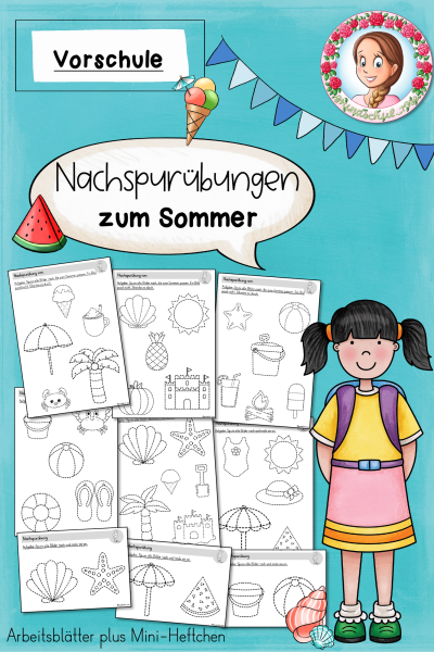 Sommer Nachspurübungen – Schwungübungen für Vorschule & Kita-Kinder – 826898