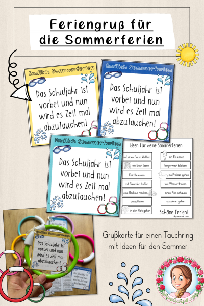 Sommergruß zum Schuljahresende – Grußkärtchen mit Tauchring als Mitgebsel – 1586996