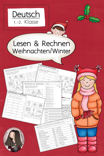 Arbeitsblätter Lesen & Rechnen Winter (Weihnachten) (Klasse 1) Deutsch – 235850