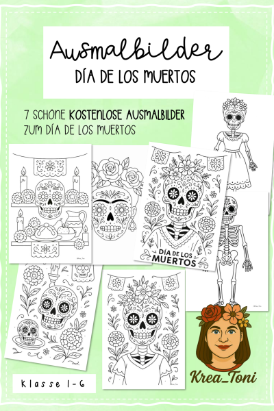 Ausmalbilder Día de los muertos | Klasse 1, 2, 3, 4, 5, 6 | Freebie