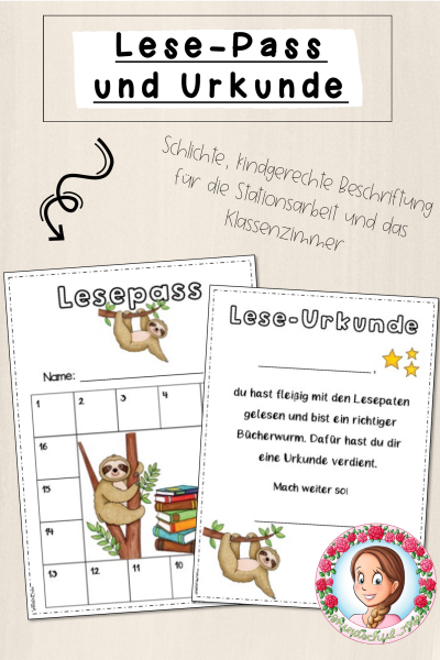 Faultier-Klasse: Lesepass und -urkunde (Classroommanagement) – 887531