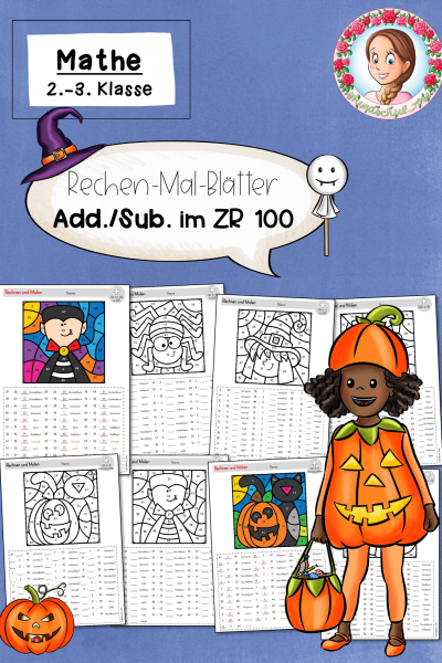 Halloween: Rechen-Mal-Blätter ZR 100 – Rechnen und Malen – Addition & Subtraktion Klasse 2 (1741734)