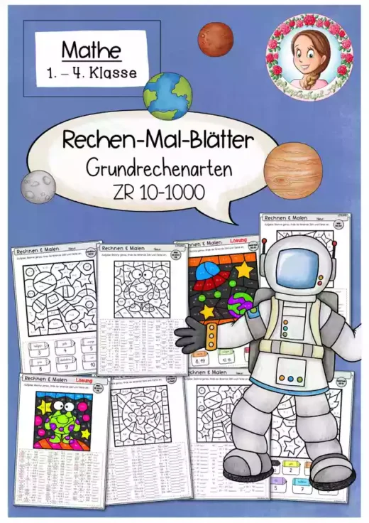 Rechenmalblätter Planeten – Grundrechenarten (Klasse 1–3)