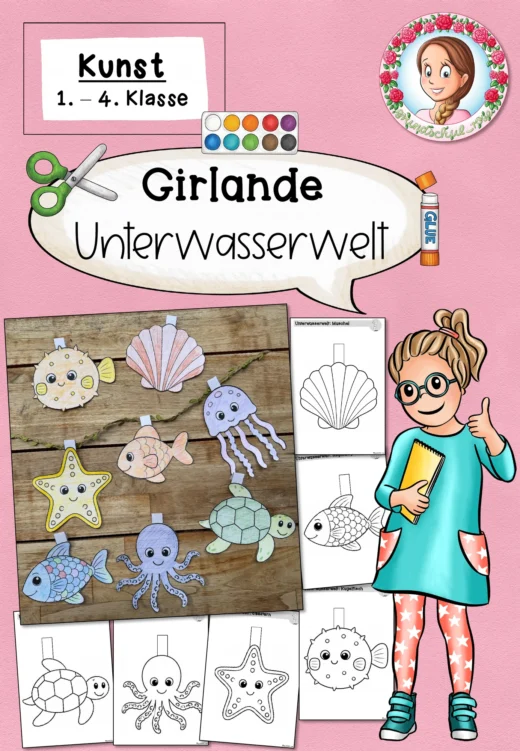 Cover: Girlande Unterwasserwelt | Kunst Sommer Klasse 1-4 – digitales Unterrichtsmaterial für die Grundschule