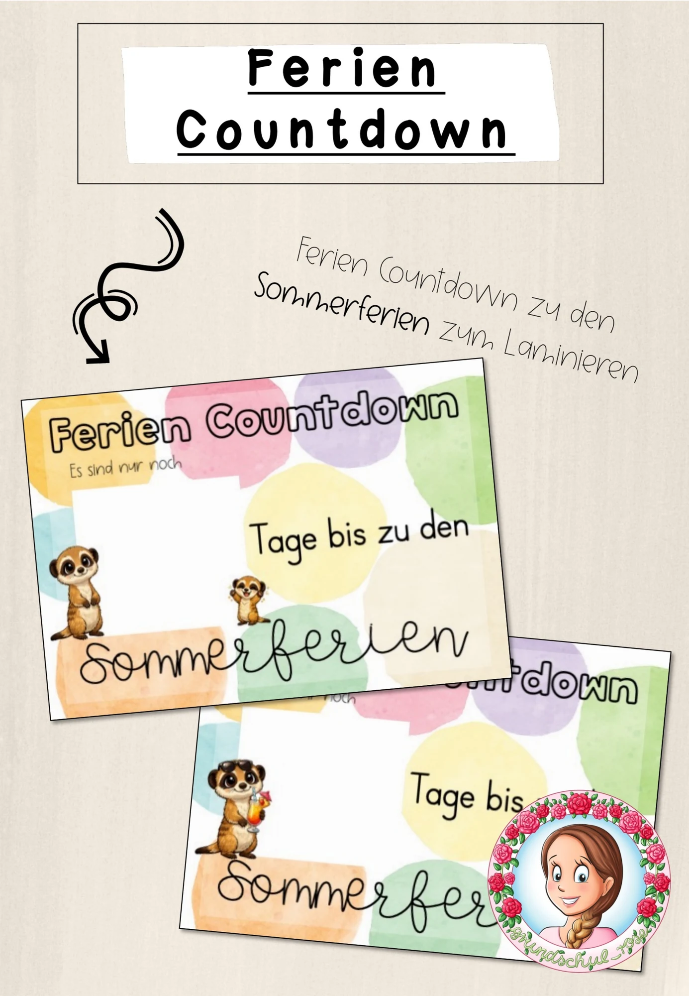 Cover: Sommerferien Countdown Erdmännchen | Freebie – digitales Unterrichtsmaterial für die Grundschule