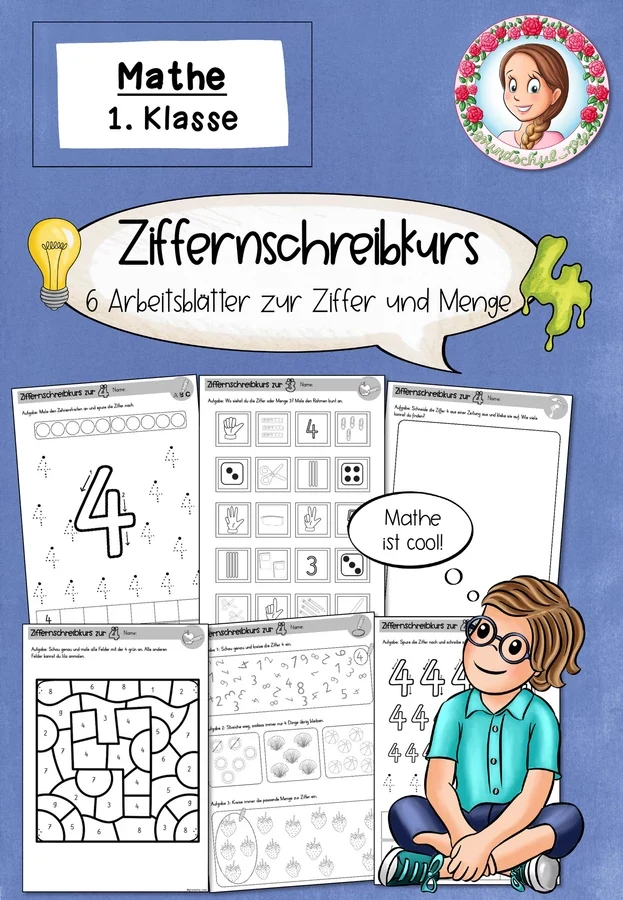 Cover Ziffer 4 Arbeitsblätter Ziffernweg Klasse 1