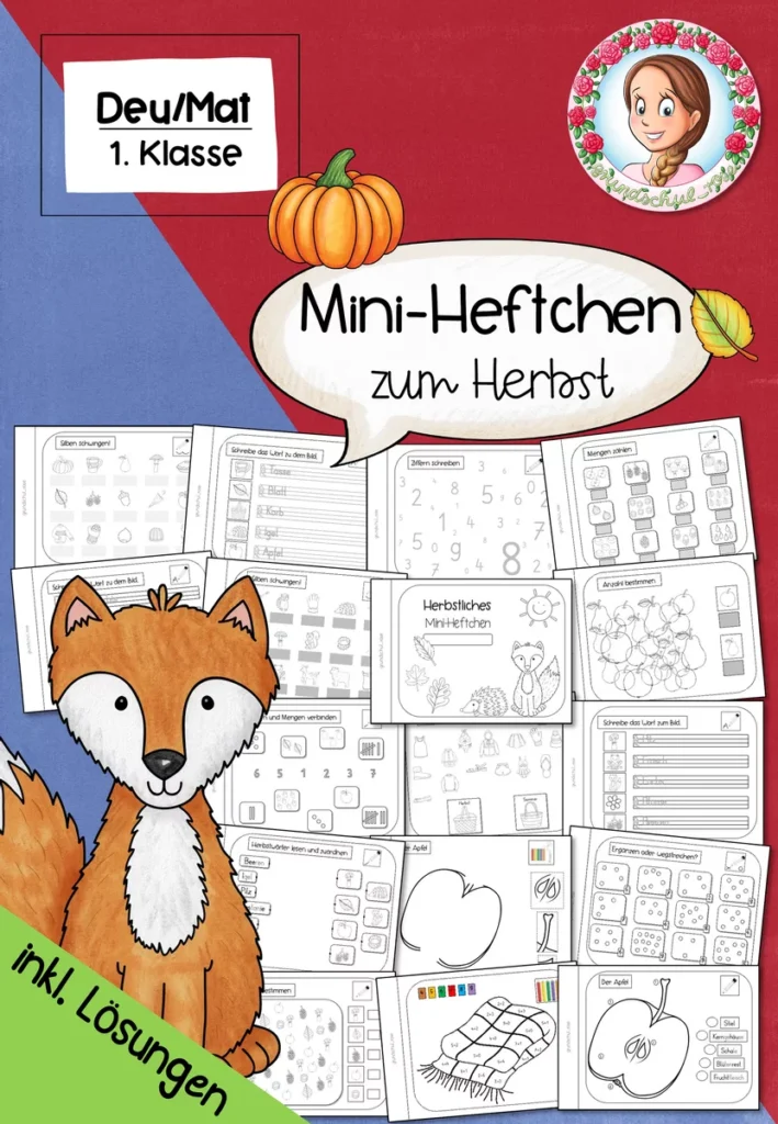 Herbst Mini-Heft Klasse 1 – Deutsch Mathe Übungen Cover