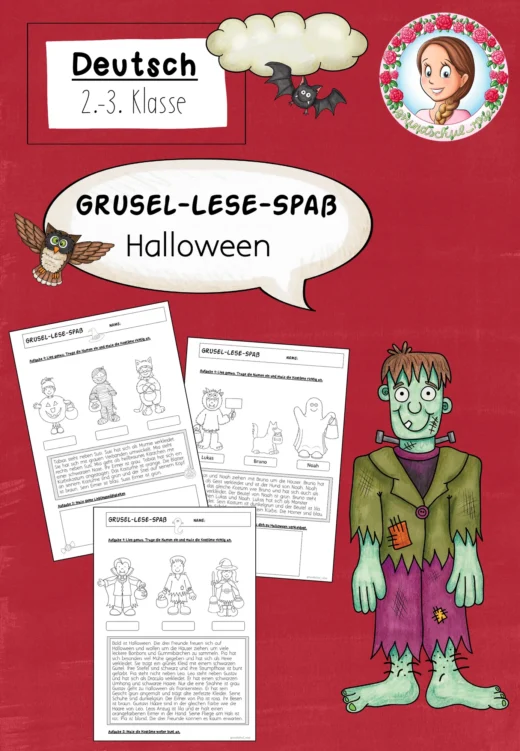 👉 FREEBIE: Grusel-Lese-Spaß – Lesemalblätter zu Halloween (2.–3. Klasse, Deutschunterricht)