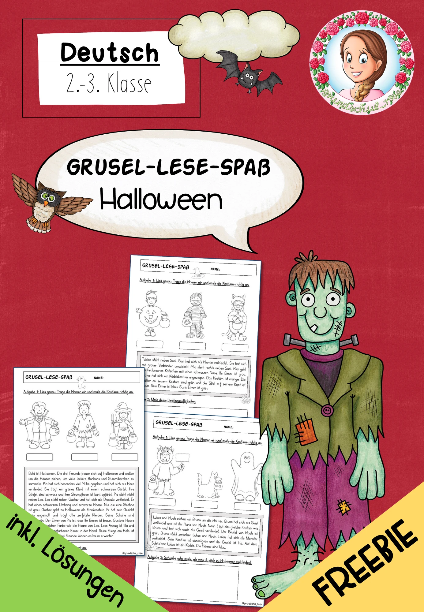 👉 FREEBIE: Grusel-Lese-Spaß – Lesemalblätter zu Halloween (2.–3. Klasse, Deutschunterricht)