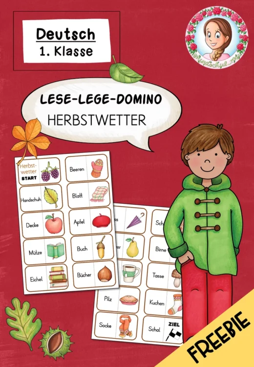 Lese-Lege-Domino Herbstwetter | Lesen Klasse 1-2 kostenlos