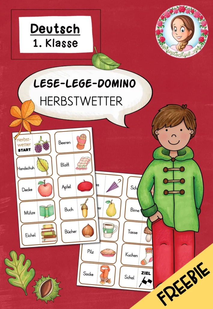 Cover: Lese-Lege-Domino Herbstwetter. Lesespiel Klasse 1-2 kostenlos