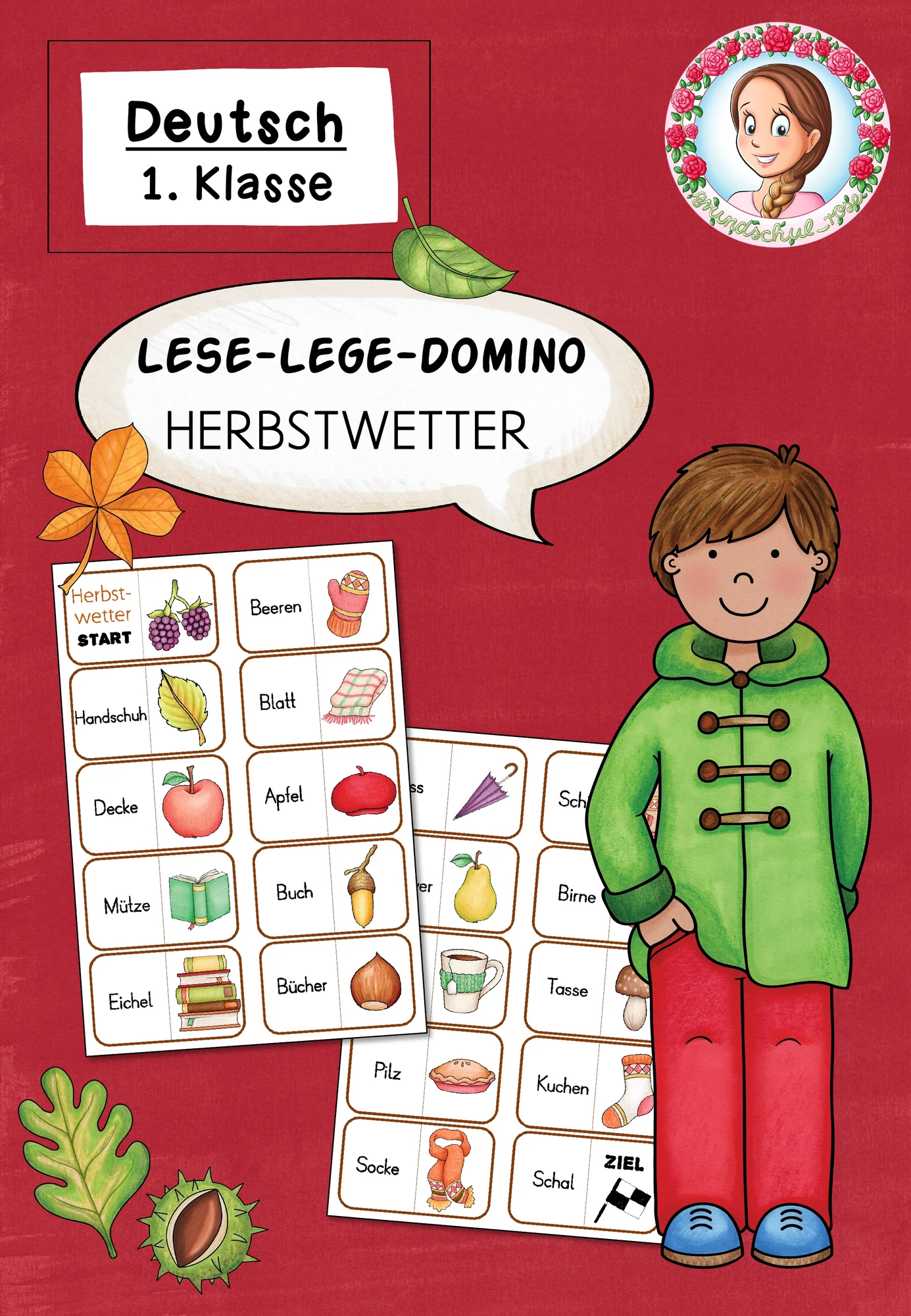 Herbst: Lese-Lege-Domino „Herbstwetter“ für die 1./2. Klasse (FREEBIE)