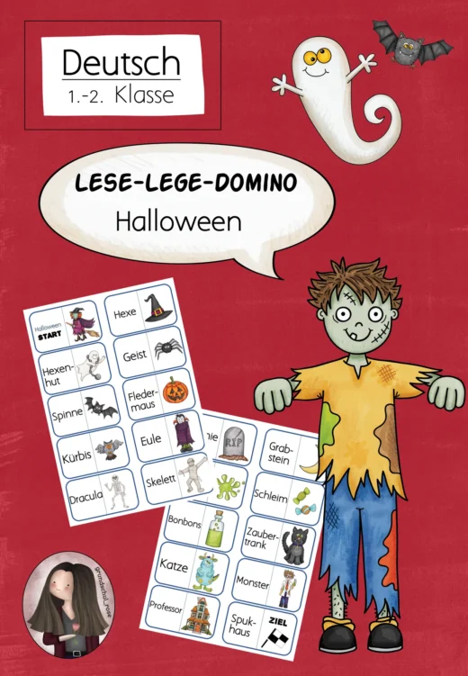 Halloween: Lese-Lege-Domino zum sinnerfassenden Lesen (1./2. Klasse) – FREEBIE