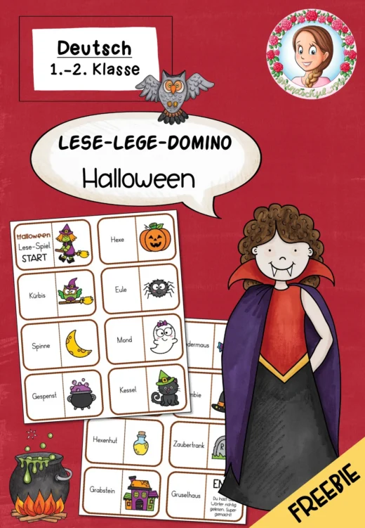 Lese-Domino Halloween | Wörter lesen Klasse 1-2 kostenlos