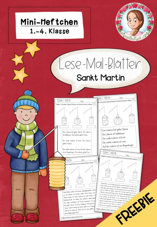 Lesemalblatt Sankt Martin | Lesen und Malen Klasse 1-2 kostenlos