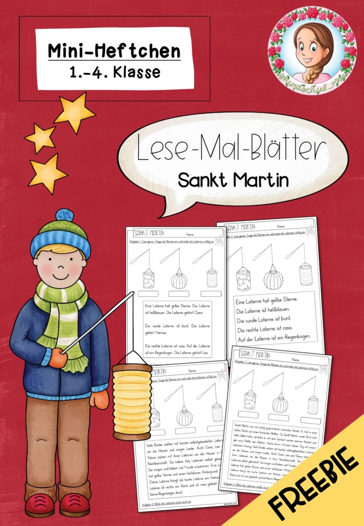 Lesemalblatt Sankt Martin | Lesen und Malen Klasse 1-2 kostenlos