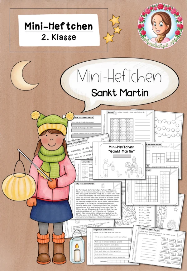 Sankt Martin Mini-Heft Klasse 2 | Lesen, Schreiben und Rechnen – Cover für Deutsch, Mathematik, 2. Klasse
