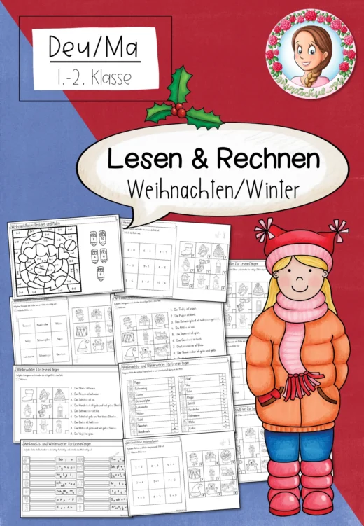 Lesen & Rechnen im Winter (Weihnachten) – 1. Klasse Spielerisches Üben in Deutsch & Mathematik