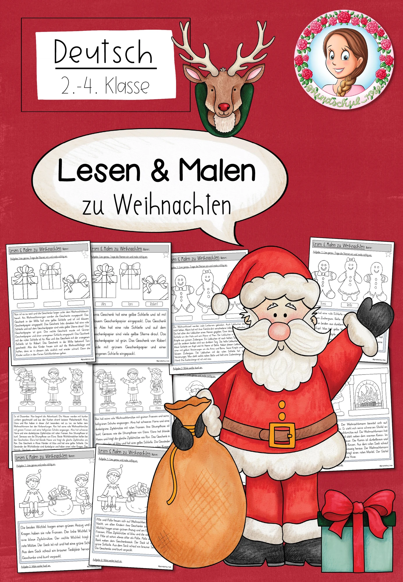 Weihnachtslesespaß – Lesemalblätter (1.-4. Klasse) Advent Weihnachten
