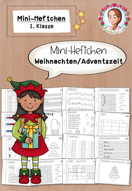 Advent & Weihnachten: Mini-Heftchen mit Lese-, Schreib- & Rechenübungen (1. Klasse)