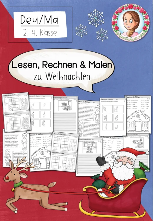 Lesen, Rechen und Malen zum Weihnachtsabend (Klasse 1-3) Weihnachten Advent
