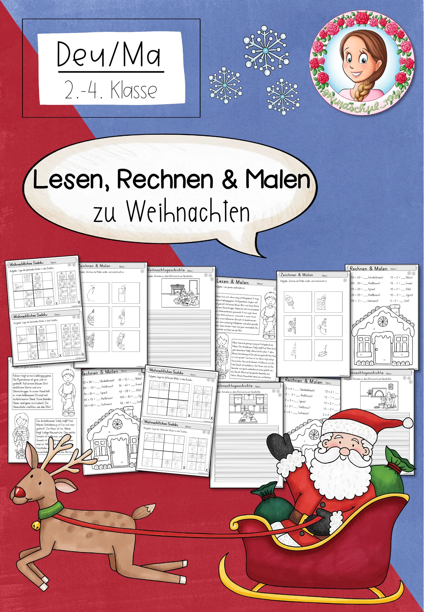 Lesen, Rechen und Malen zum Weihnachtsabend (Klasse 1-3) Weihnachten Advent