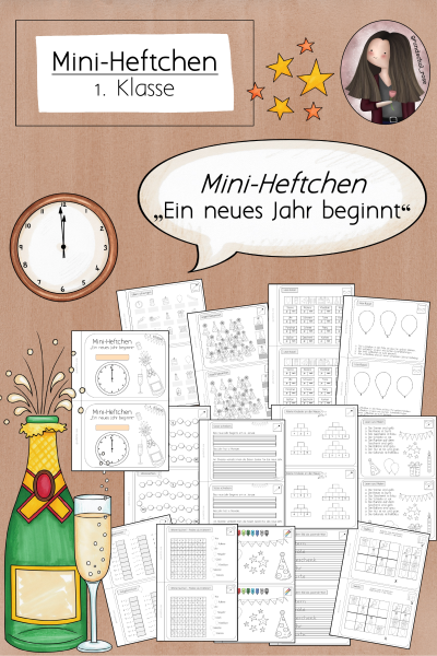 Mini-Heftchen „Ein neues Jahr beginnt“ (1. Klasse) – Wiederholungsaufgaben zu Silvester & Neujahr (252713)