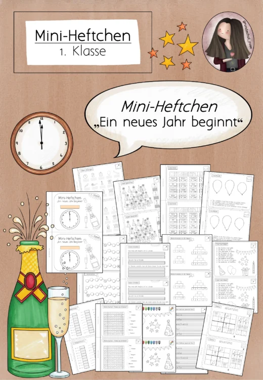 Mini-Heftchen „Ein neues Jahr beginnt“ (1. Klasse) – Wiederholungsaufgaben zu Silvester & Neujahr