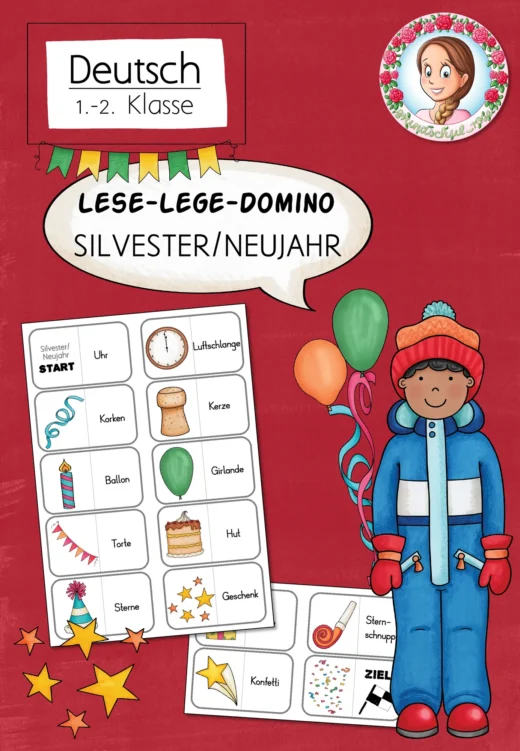 FREEBIE: Lese-Lege-Domino Silvester (Klasse 1 und 2)