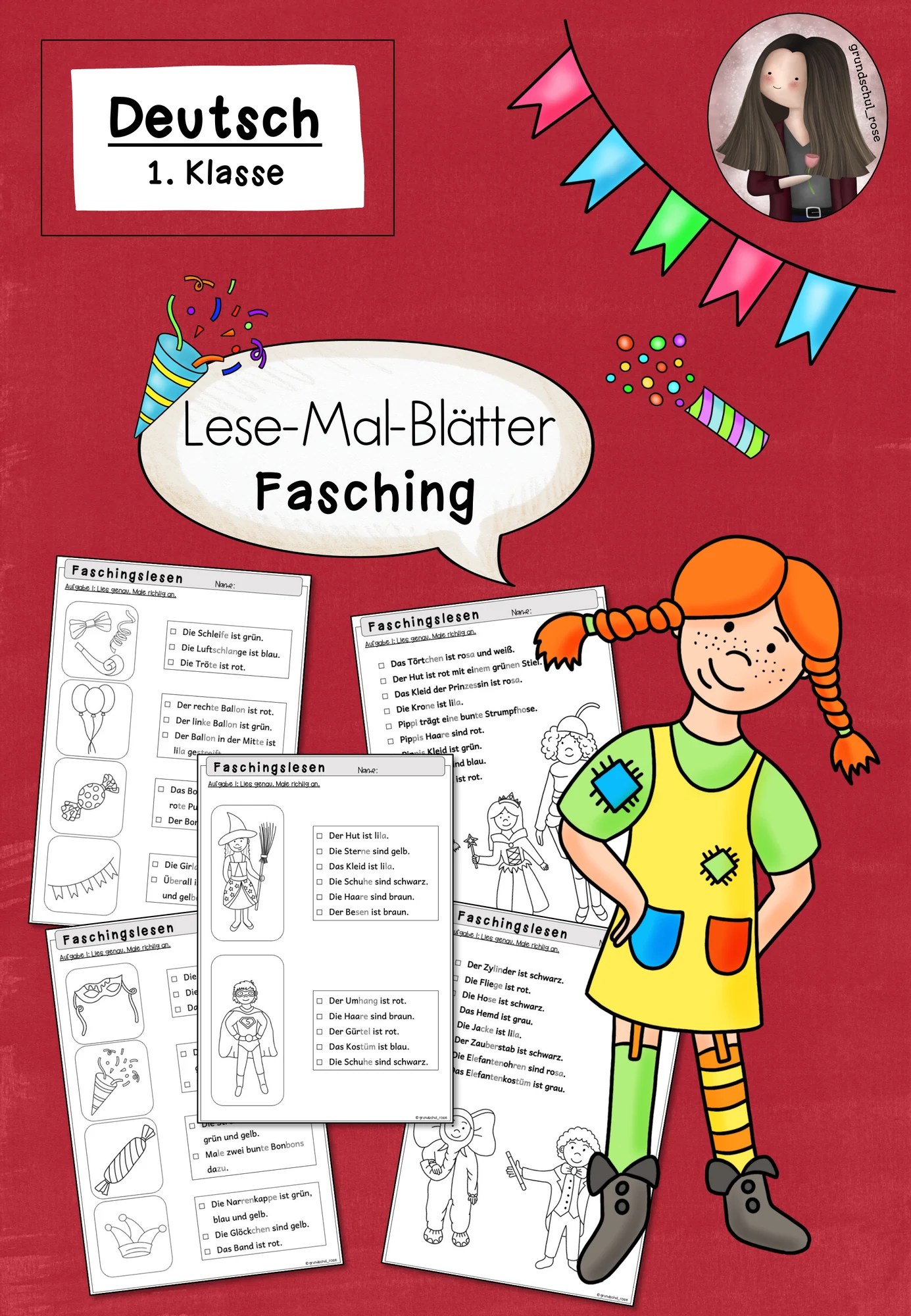 Lesen und Malen: Lesemalblätter Fasching Klasse 1 Deutsch