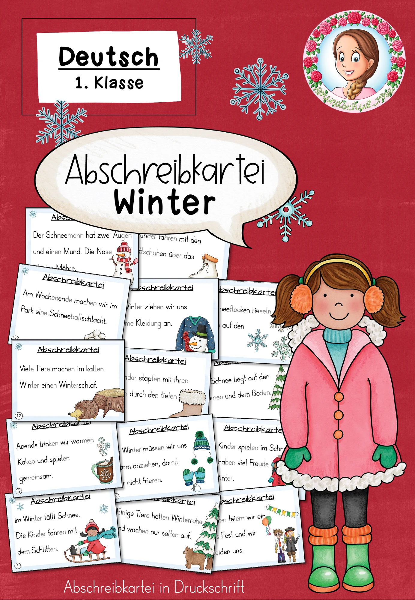 Abschreibkartei Winter Druckschrift (Klasse 1)