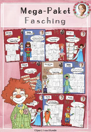 Cover: Fasching Karneval Klasse 1 bis 3 MEGA-Paket – digitales Unterrichtsmaterial für die Grundschule