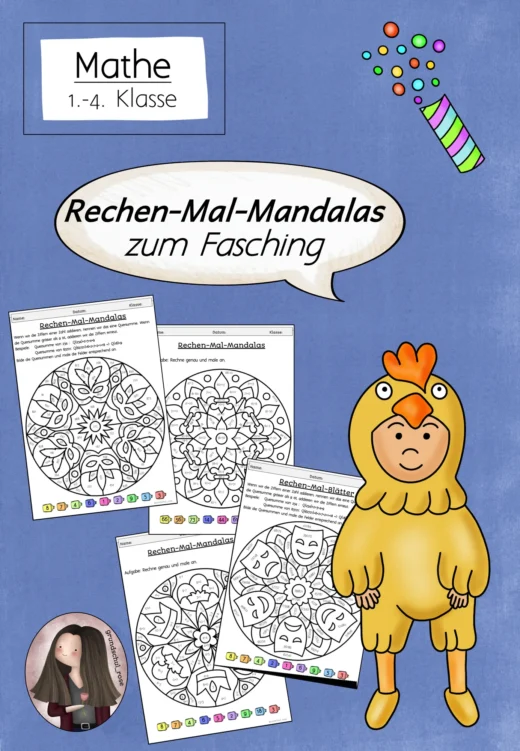 Rechenmalblätter Fasching (1.-4. Klasse) kostenlos