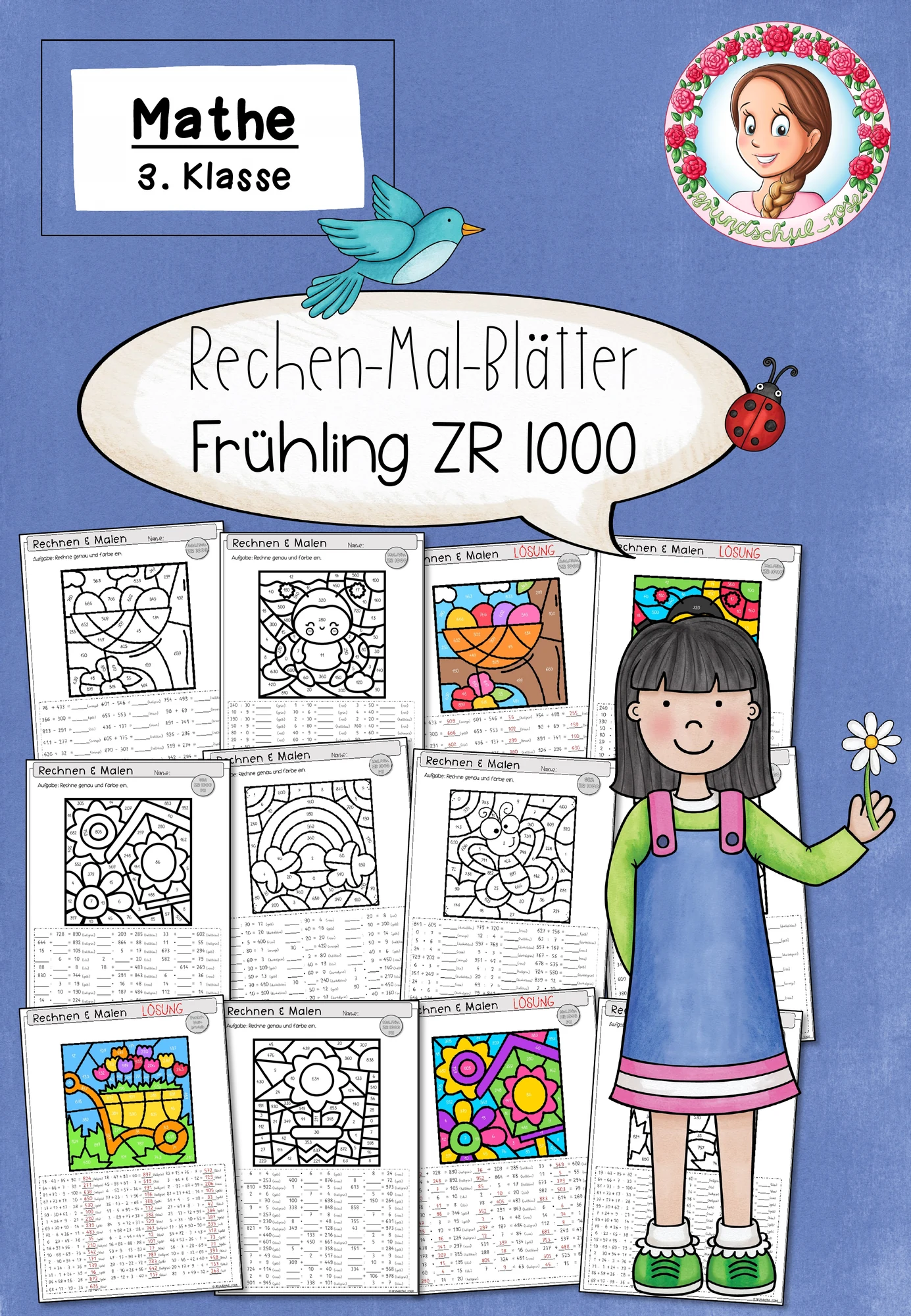 Rechenmalblätter Frühling Klasse 3 | Mathe ZR 1000