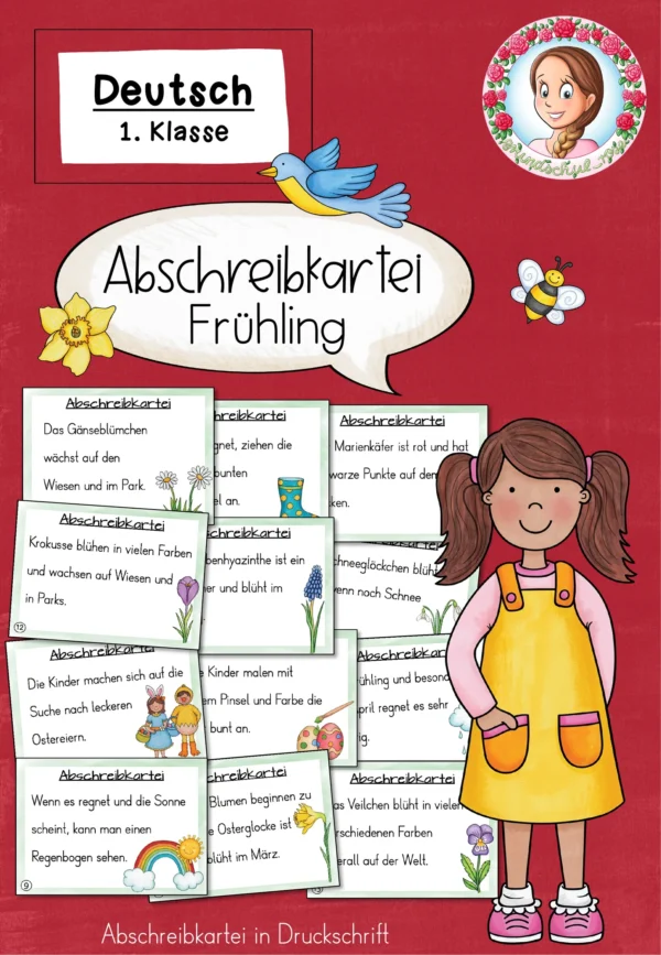 Abschreibkartei Frühling in Druckschrift für Klasse 1