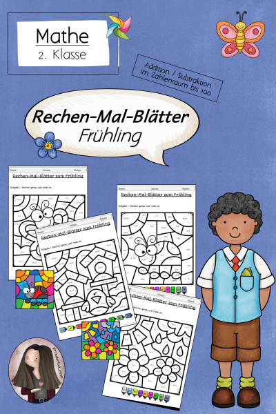 Rechenmalblätter Frühling Klasse 2 ZR 100 (281995)