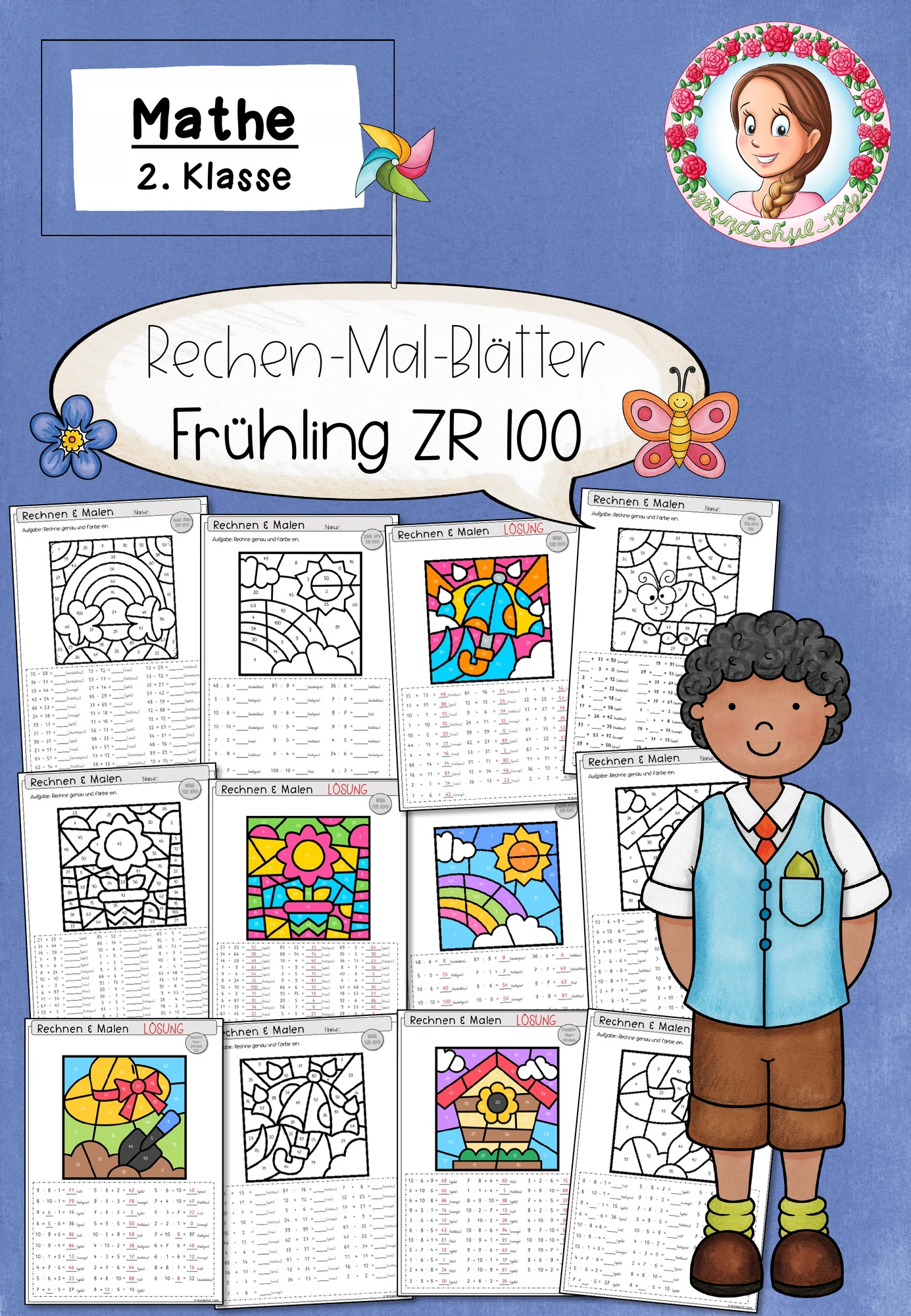 Rechenmalblätter Frühling | Mathe Klasse 2